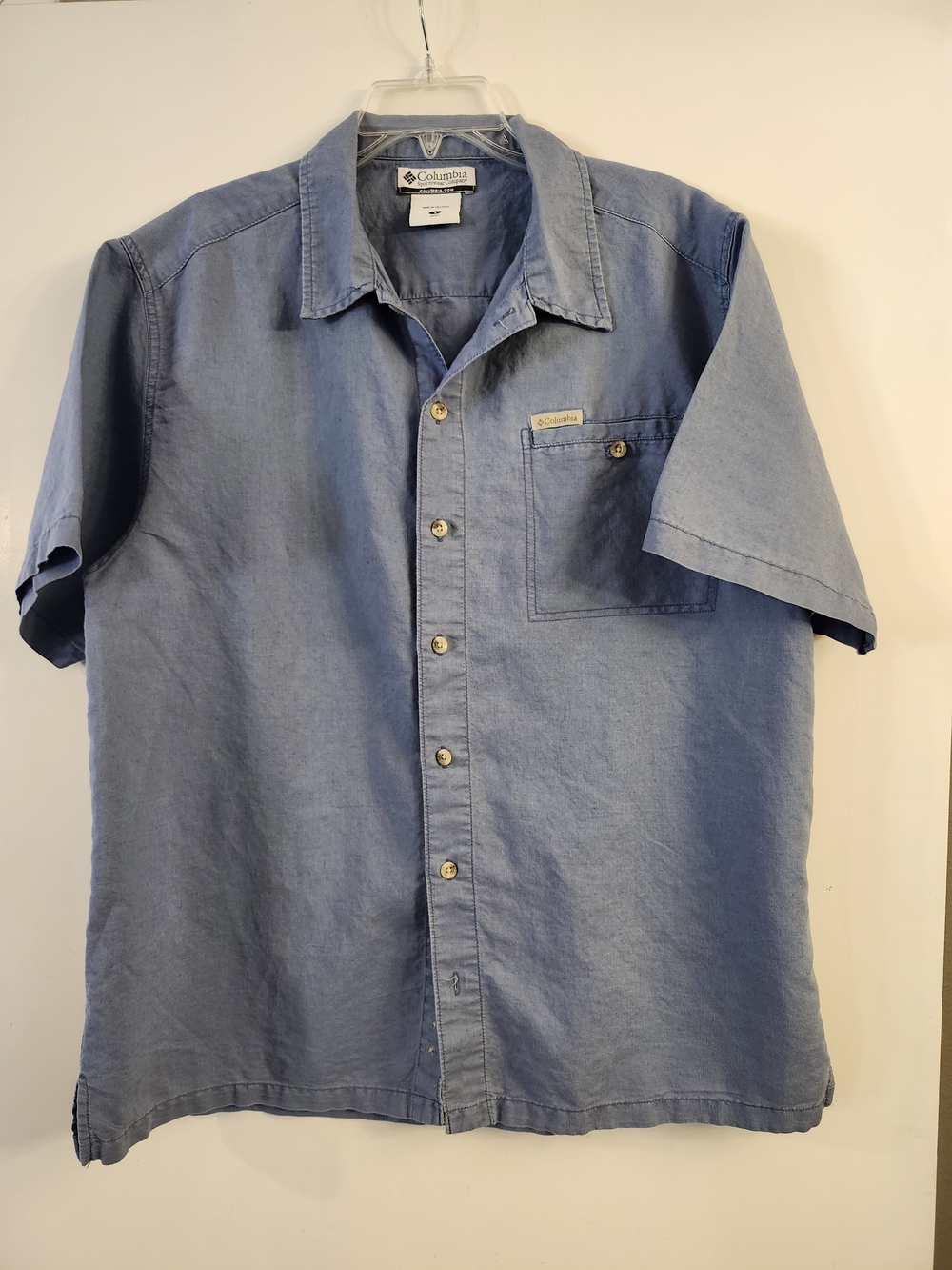 Columbia Casual Short-Sleeve Button-Down Shirt — Blue - Linen & Cotton